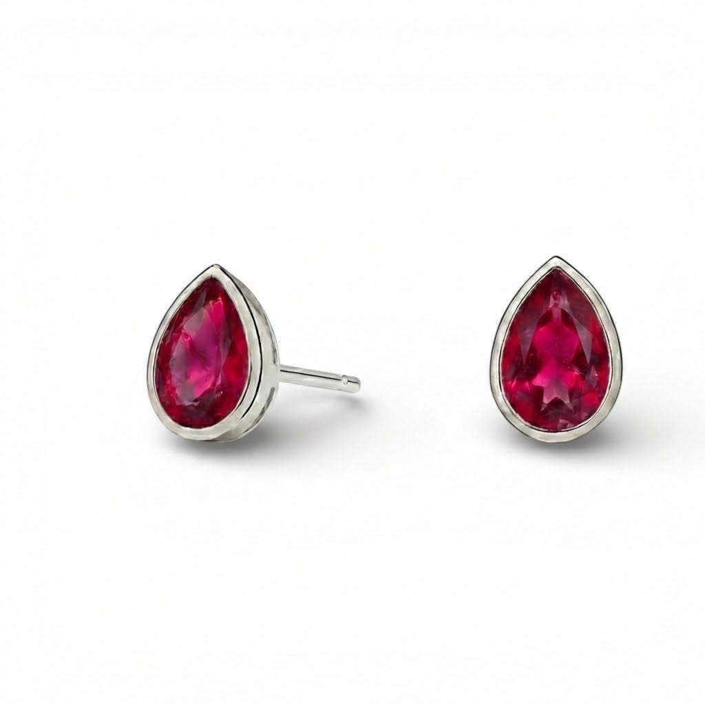La Poire® Bezel Ruby Stud Earrings, Sterling Silver
