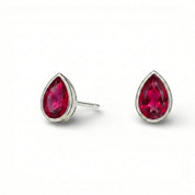 La Poire® Bezel Ruby Stud Earrings, Sterling Silver