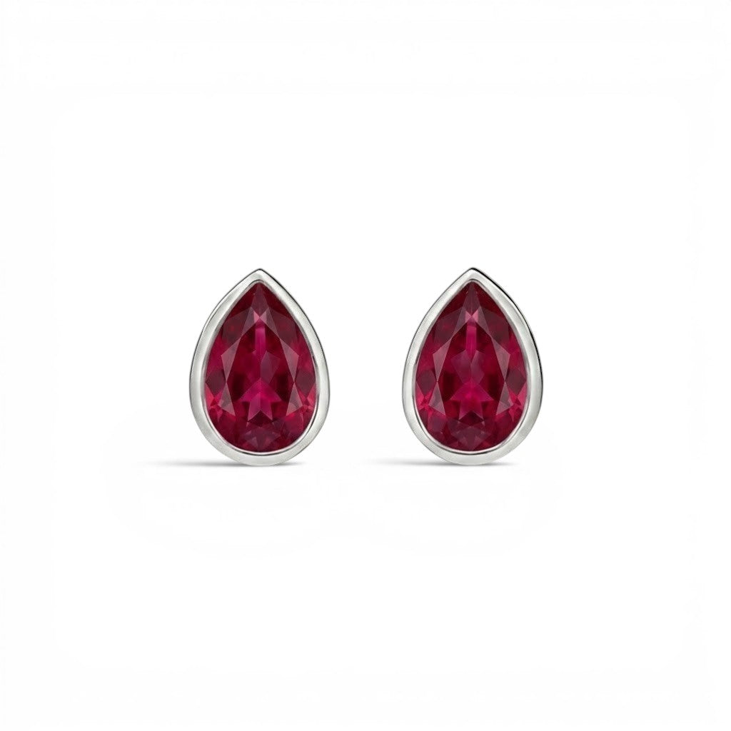 La Poire® Bezel Ruby Stud Earrings, Sterling Silver