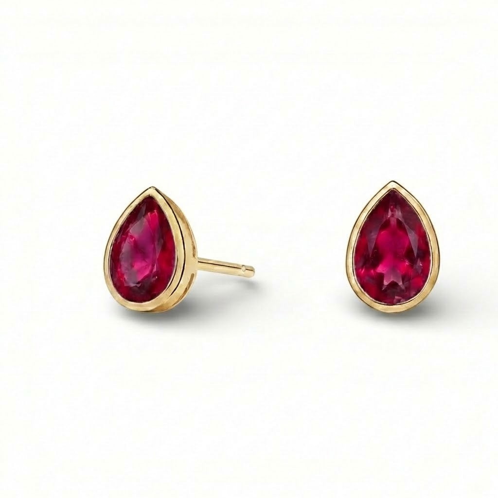 La Poire® Bezel Ruby Stud Earrings, Gold Vermeil