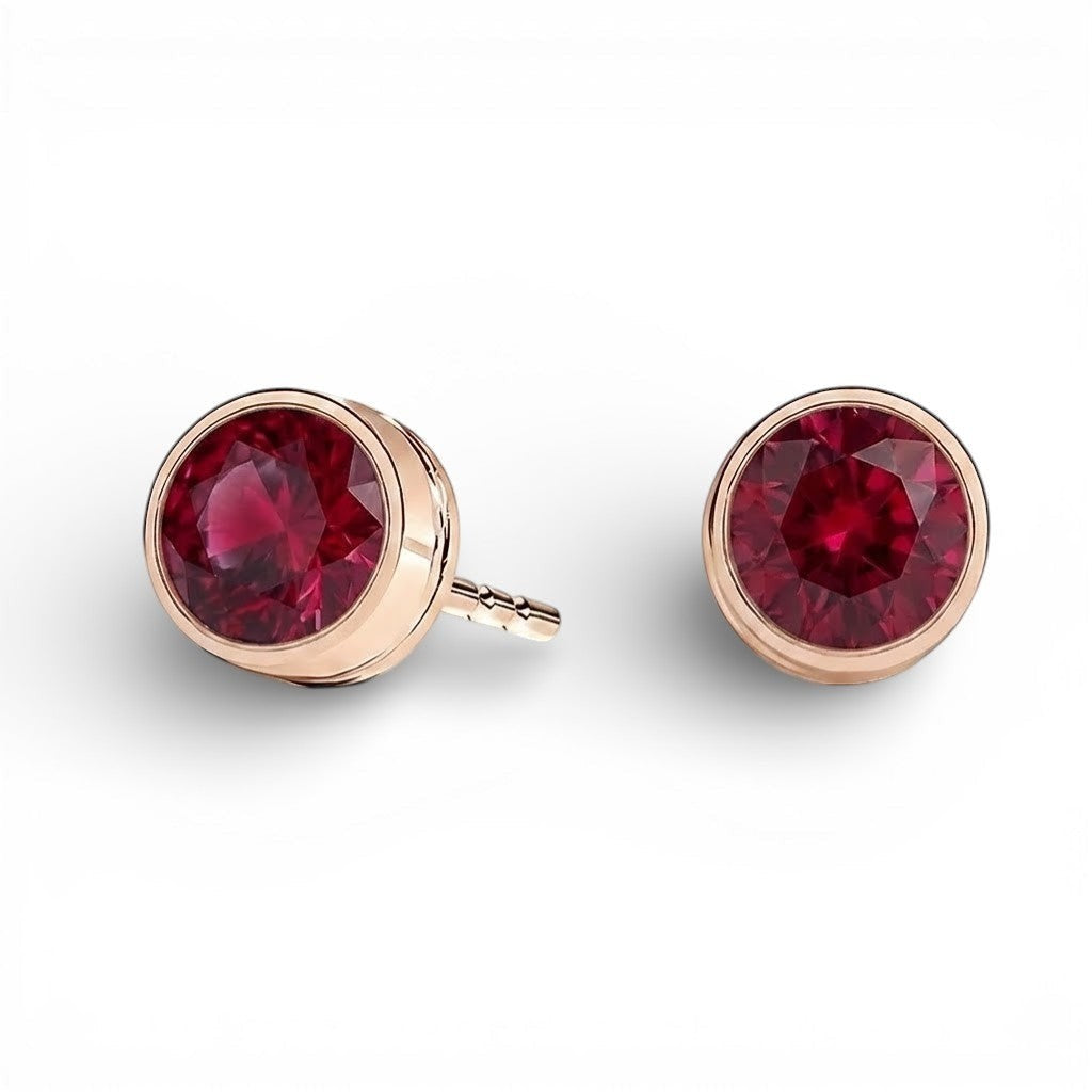 La Ronde® Bezel Ruby Stud Earrings, 14K Rose Gold