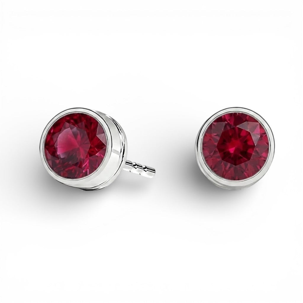 La Ronde® Bezel Ruby Stud Earrings, 14K White Gold