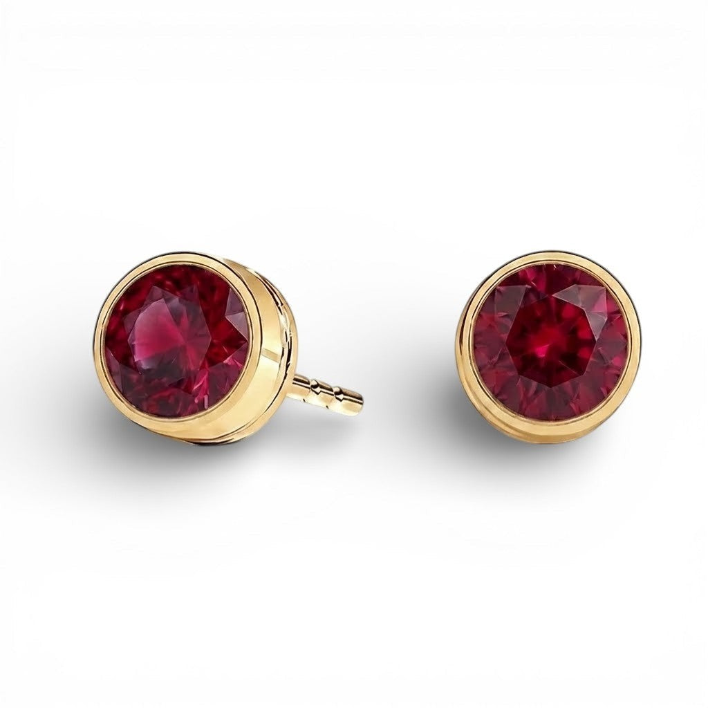 La Ronde® Bezel Ruby Stud Earrings, Gold Vermeil