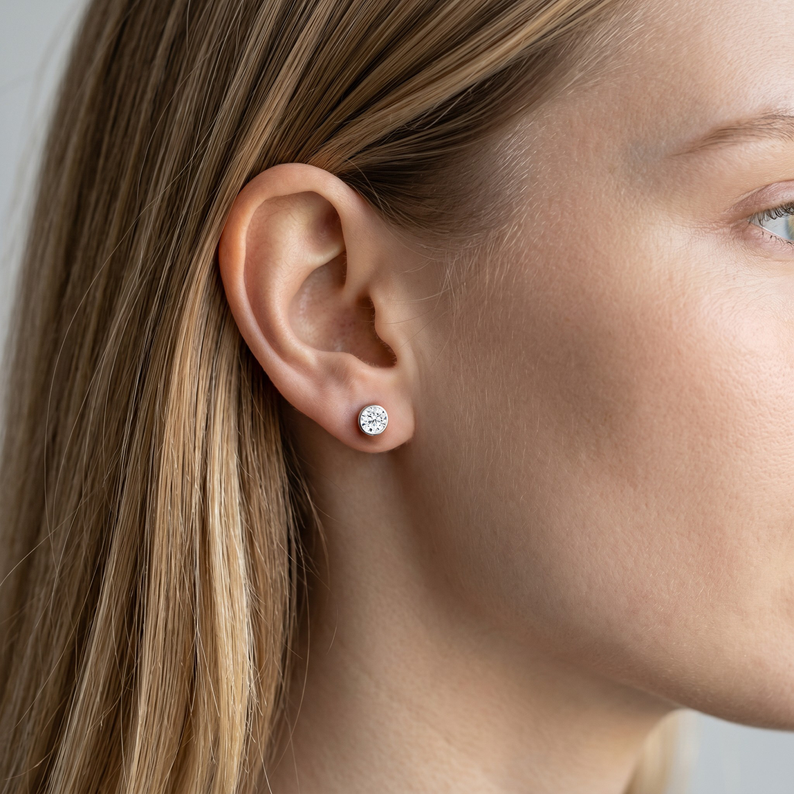 La Ronde® Bezel Diamond Stud Earrings, Sterling Silver