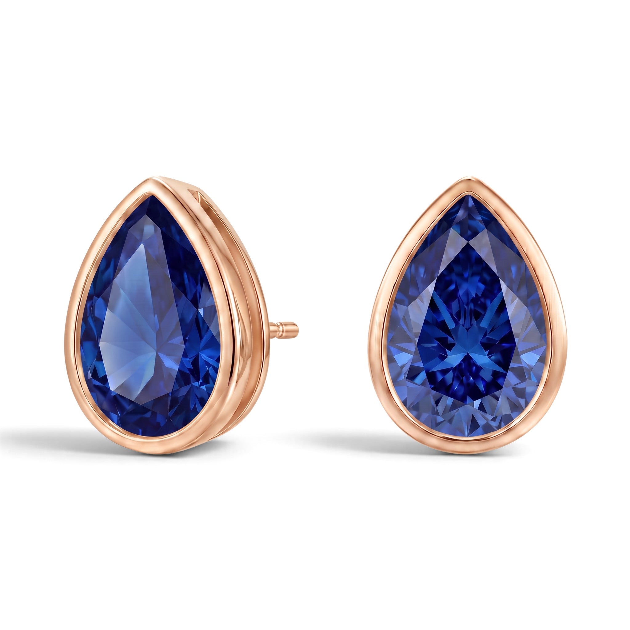 La Poire® Bezel Sapphire Stud Earrings, 14K Rose Gold