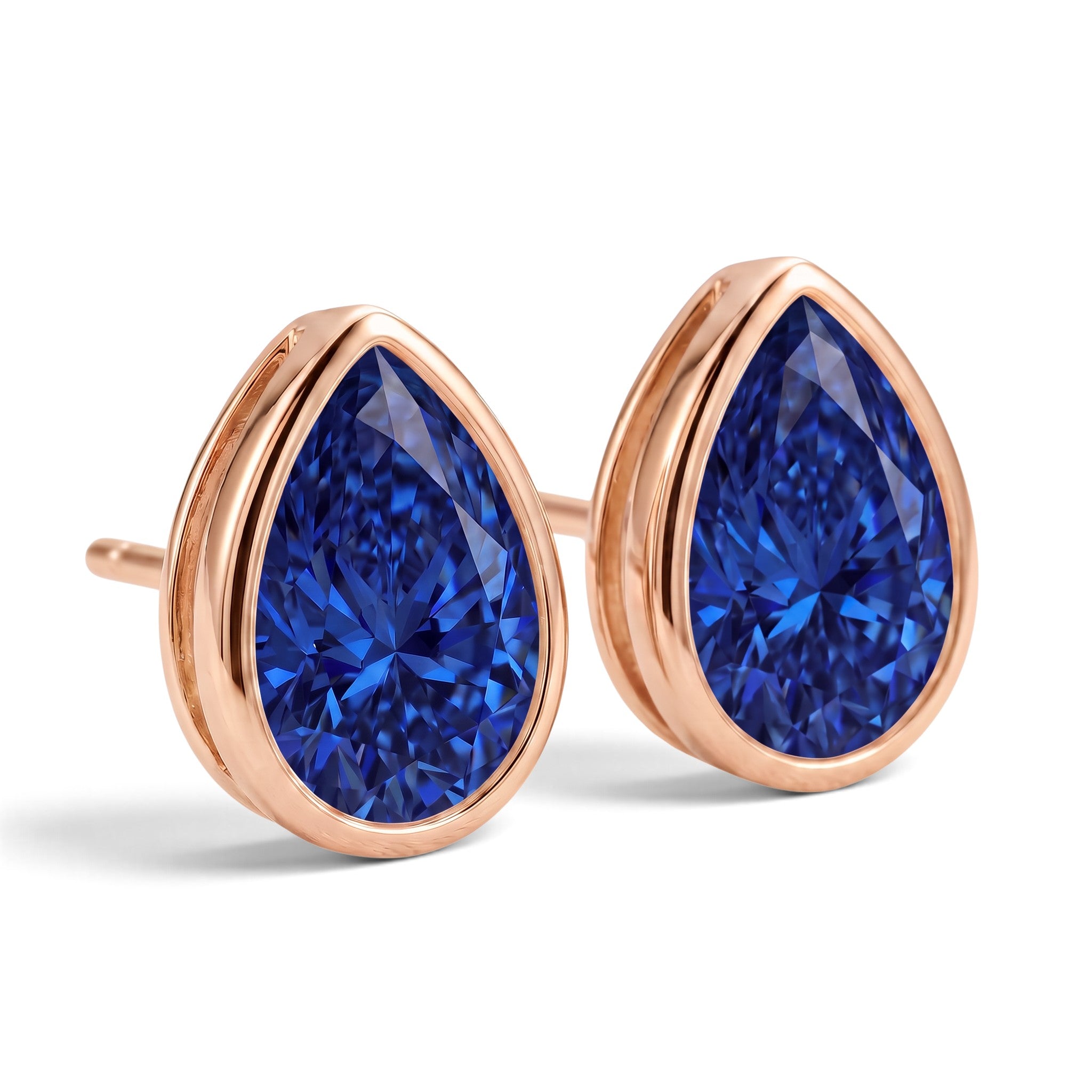 La Poire® Bezel Sapphire Stud Earrings, 14K Rose Gold