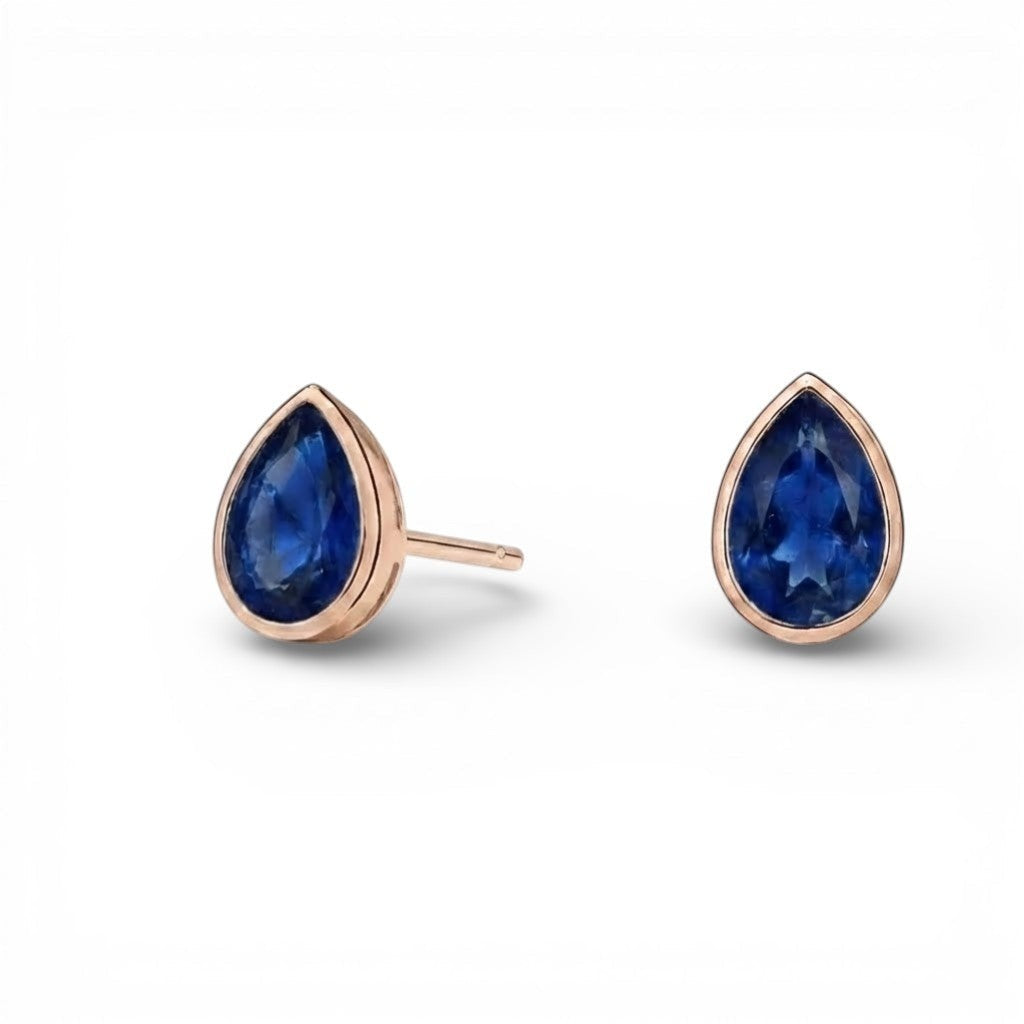 La Poire® Bezel Sapphire Stud Earrings, 14K Rose Gold