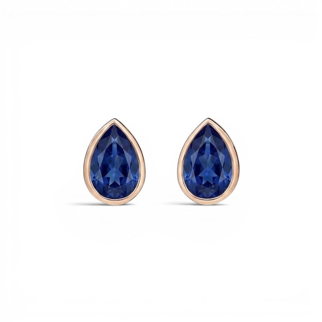 La Poire® Bezel Sapphire Stud Earrings, 14K Rose Gold