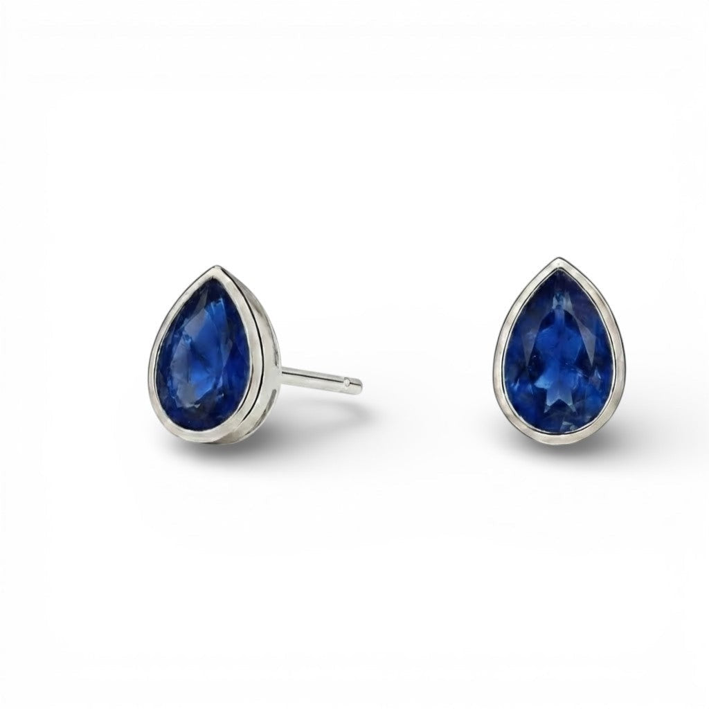 La Poire® Bezel Sapphire Stud Earrings, Platinum