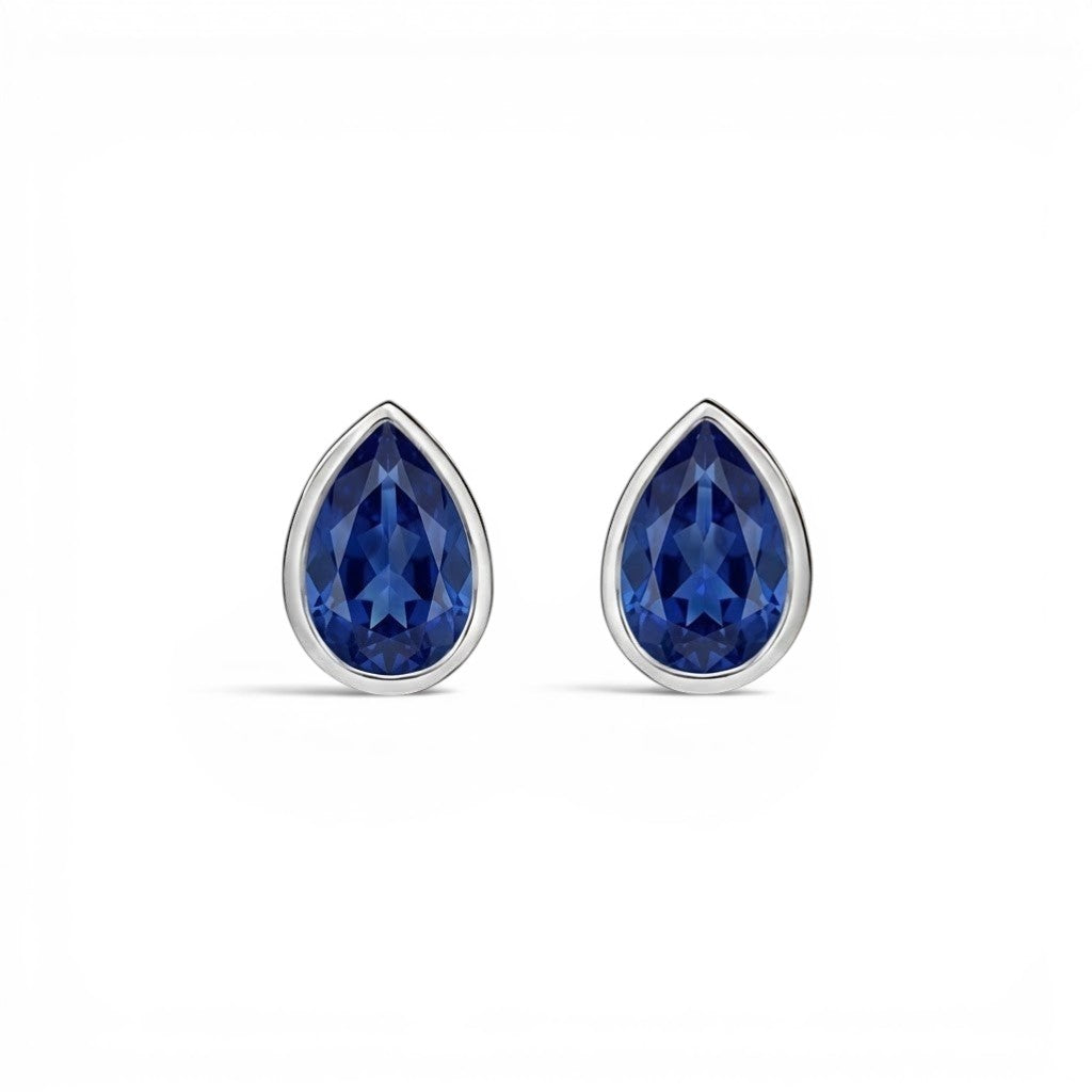 La Poire® Bezel Sapphire Stud Earrings, Platinum