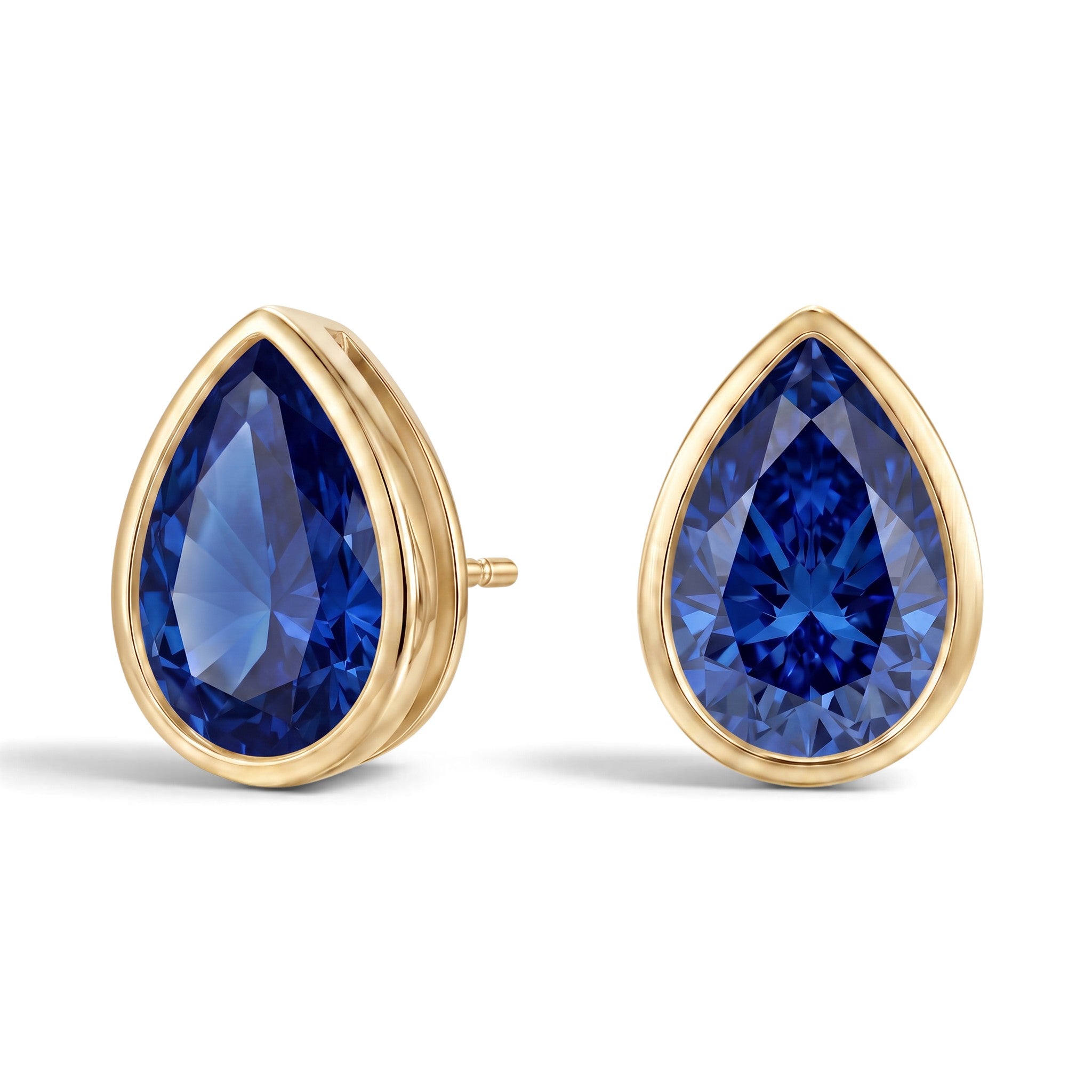 La Poire® Bezel Sapphire Stud Earrings, 14K Yellow Gold