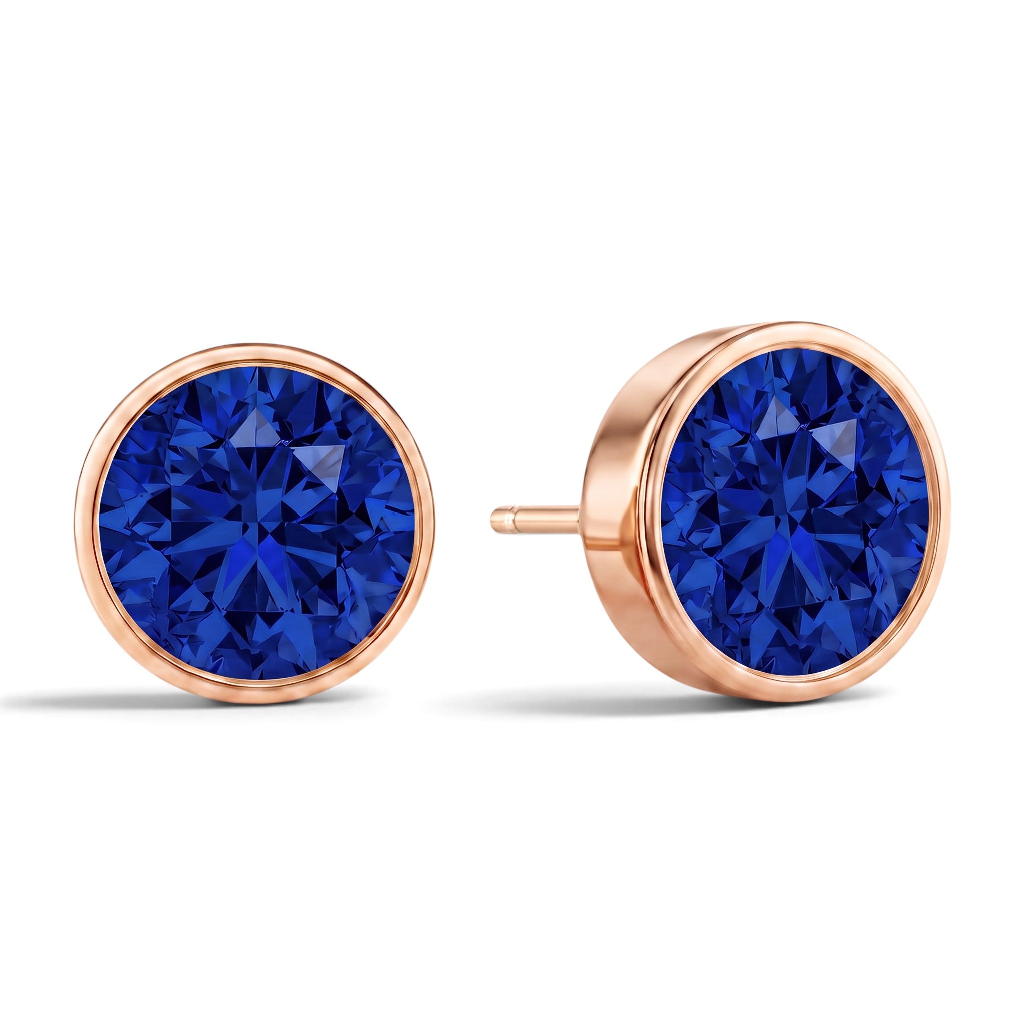 La Ronde® Bezel Sapphire Stud Earrings, 14K Rose Gold