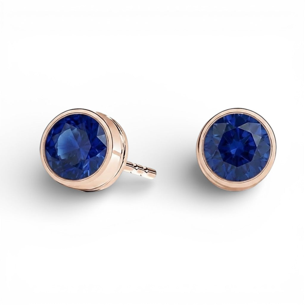 La Ronde® Bezel Sapphire Stud Earrings, 14K Rose Gold