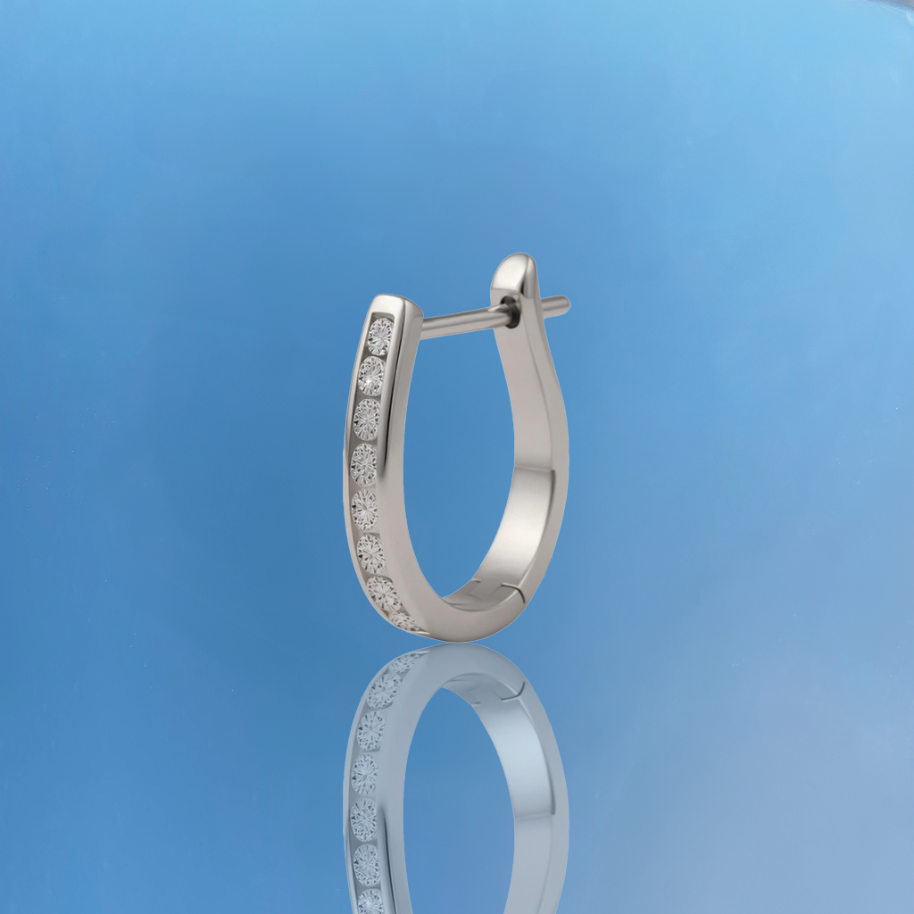 Channel Set Hoop Earrings, 14K Gold