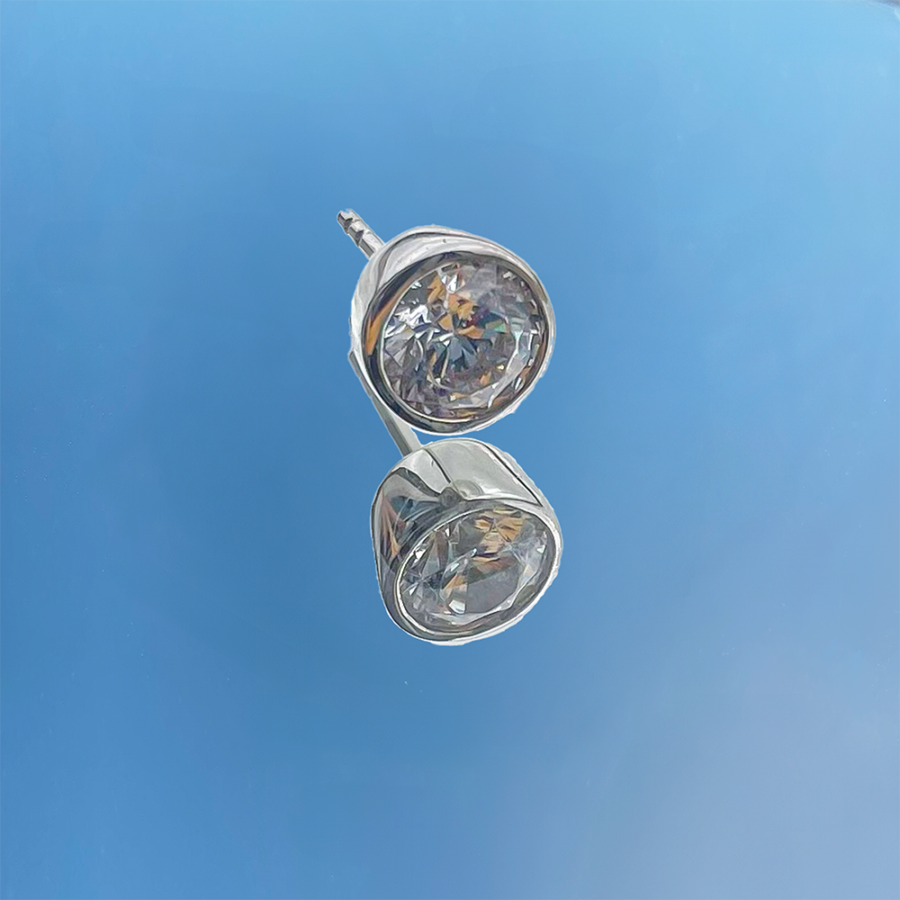 La Ronde® Bezel Diamond Stud Earrings, 14K White Gold
