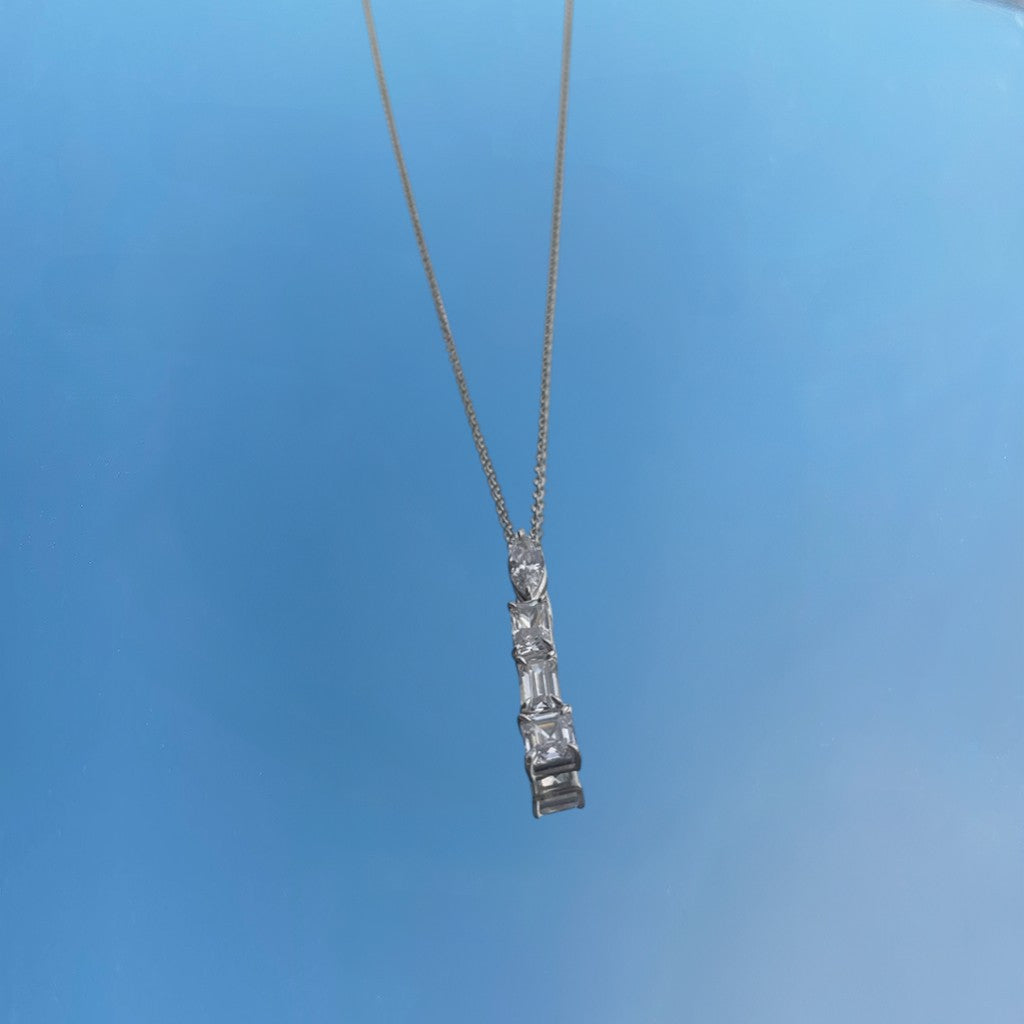 Mixed Four-Diamonds Pendant Necklace, Platinum