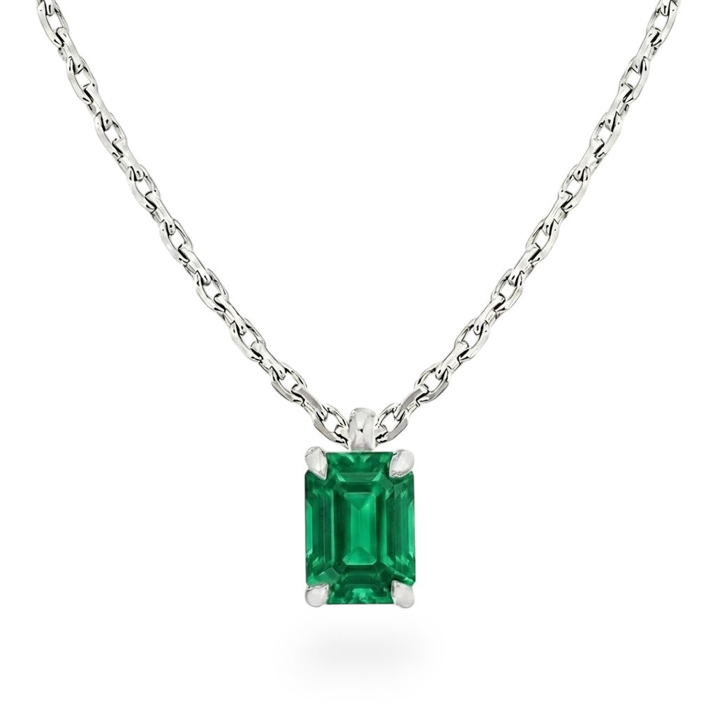 L'Emeraude® Emerald Pendant Necklace, Sterling Silver