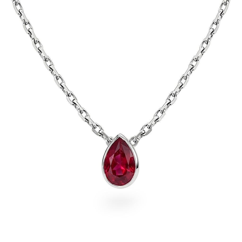 La Poire® Bezel Ruby Pendant Necklace, Sterling Silver