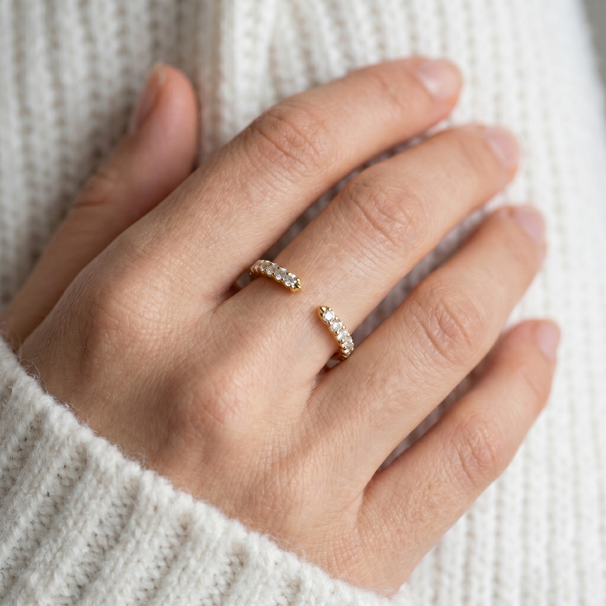 Open Petite Diamond Band, 14K Gold