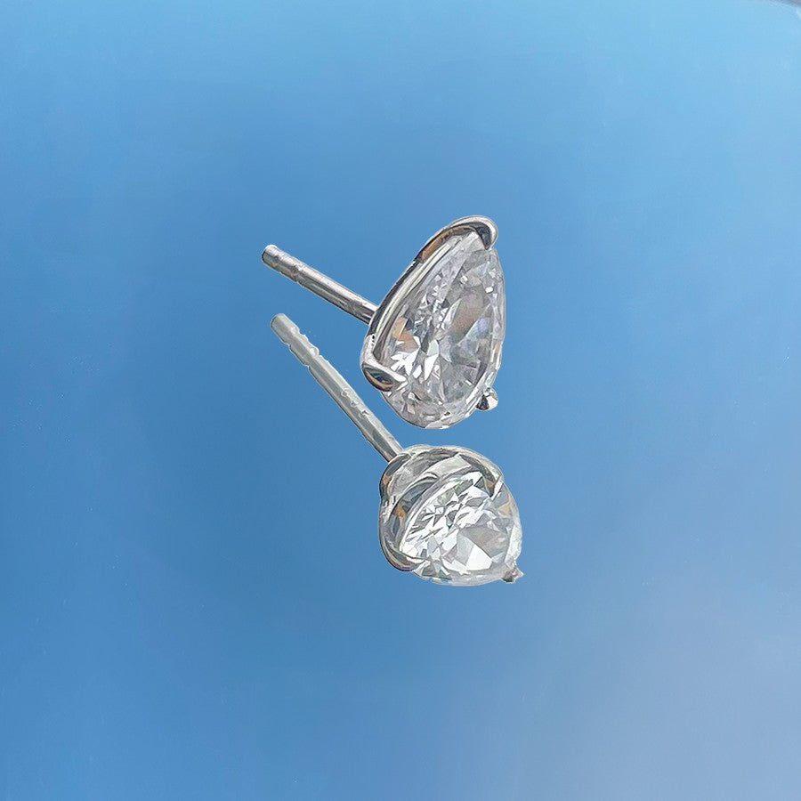La Poire® Emerald Stud Earrings, 14K White Gold
