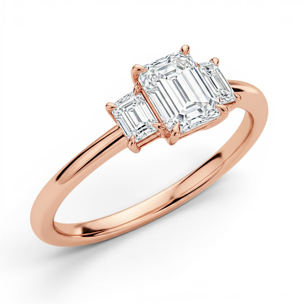 L'Emeraude® 3-Stones 1ct Diamond Ring, 14K Rose Gold