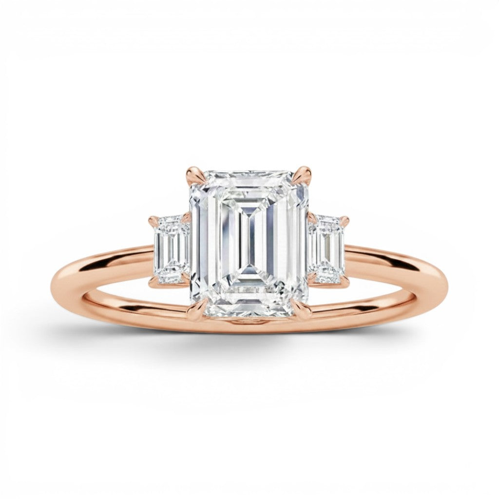 L'Emeraude® 3-Stones 2ct Diamond Ring, 14K Rose Gold