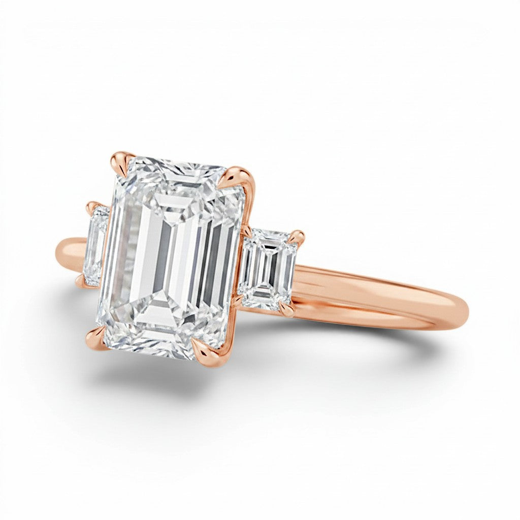 L'Emeraude® 3-Stones 3ct Diamond Ring, 14K Rose Gold