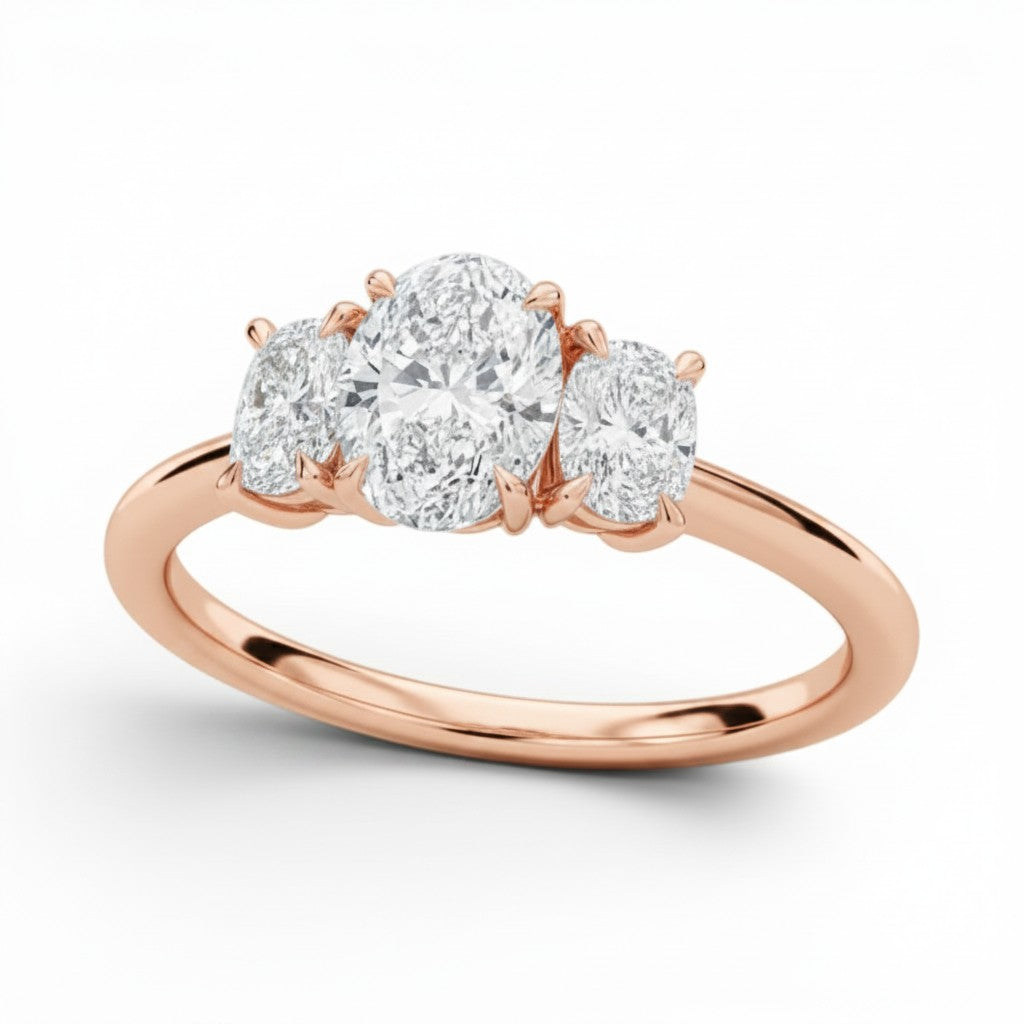 L'Ovale® 3-Stones 1ct Diamond Ring, 14K Rose Gold