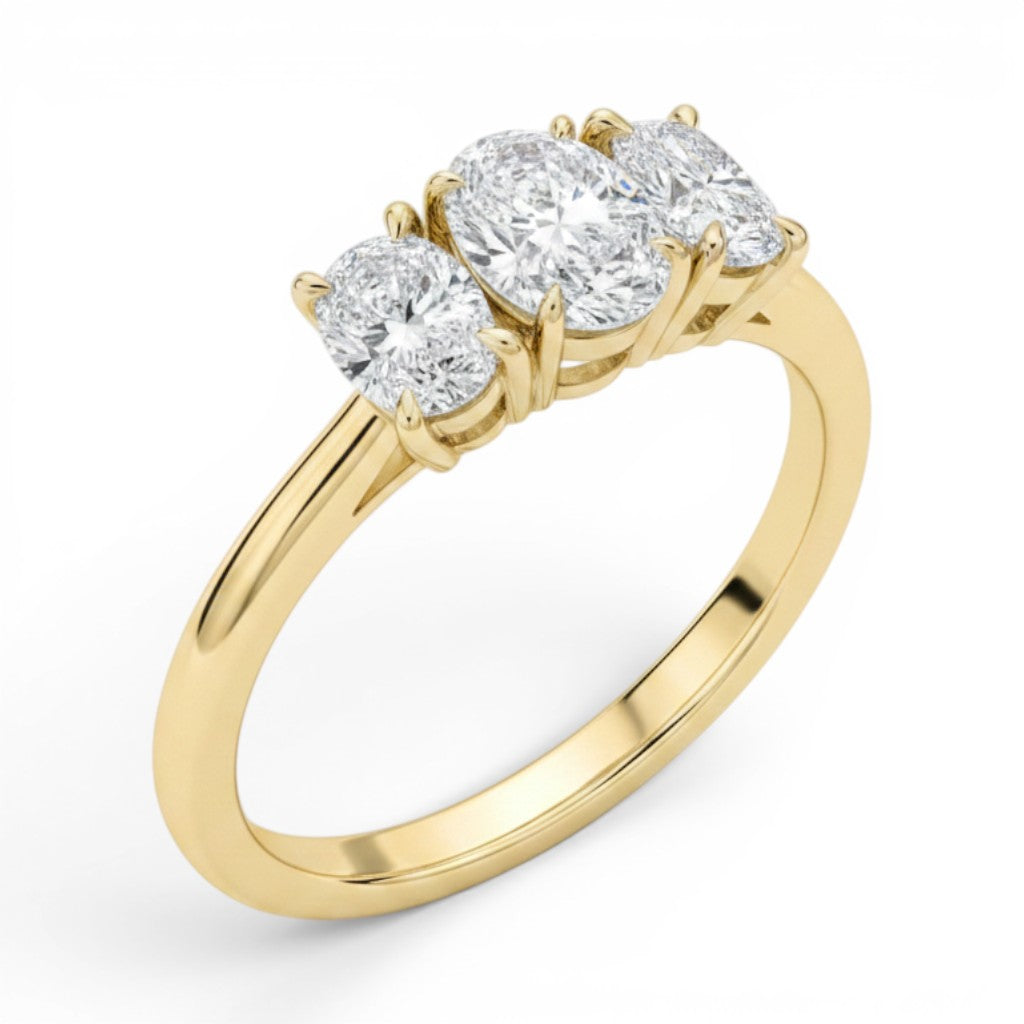 L'Ovale® 3-Stones 0.5ct Diamond Ring, 14K Yellow Gold