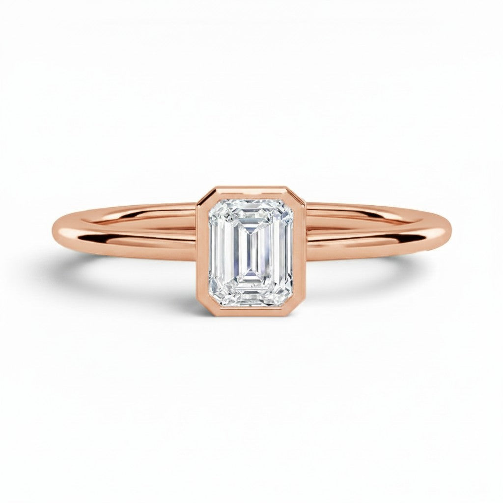L'Emeraude® Bezel Solitaire 1ct Diamond Ring, 14K Rose Gold