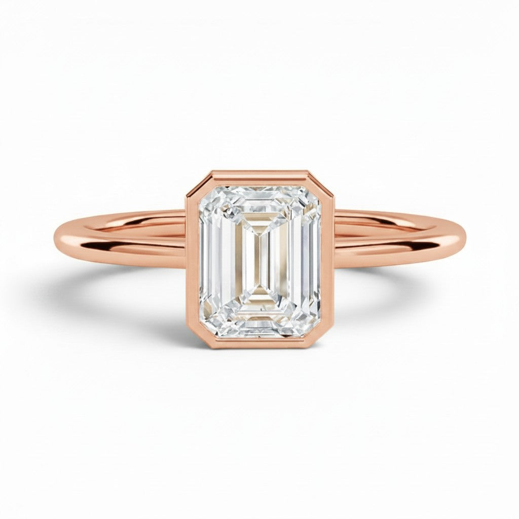L'Emeraude® Bezel Solitaire 2ct Diamond Ring, 14K Rose Gold