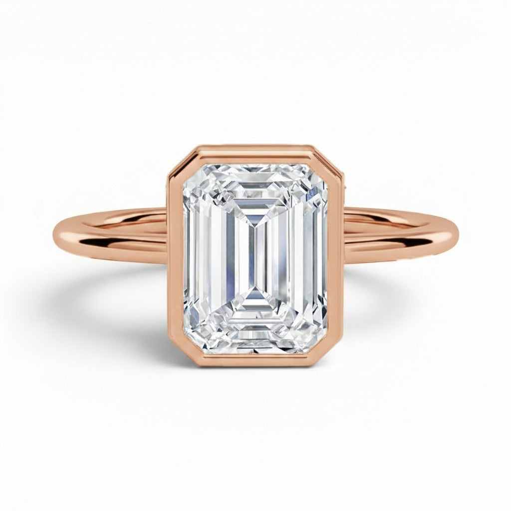 L'Emeraude® Bezel Solitaire 3ct Diamond Ring, 14K Rose Gold