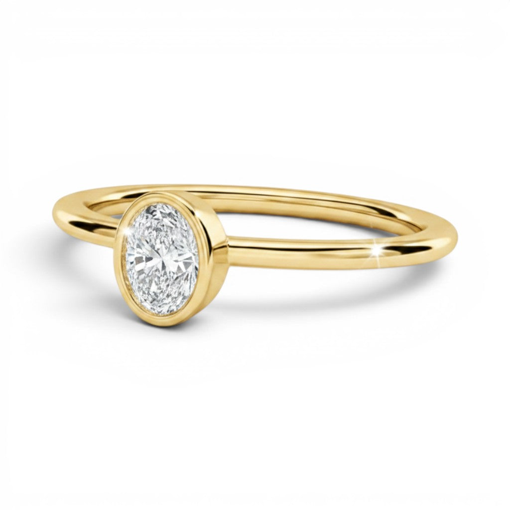 L'Ovale® Bezel Solitaire 0.5ct Diamond Ring, 14K Yellow Gold