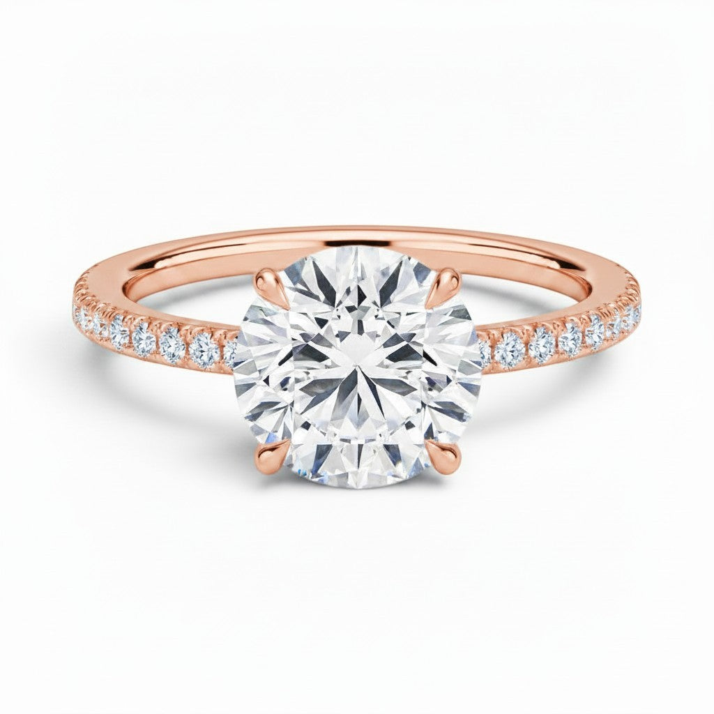 La Ronde® Pavé Solitaire 3ct Diamond Ring, 14K Rose Gold