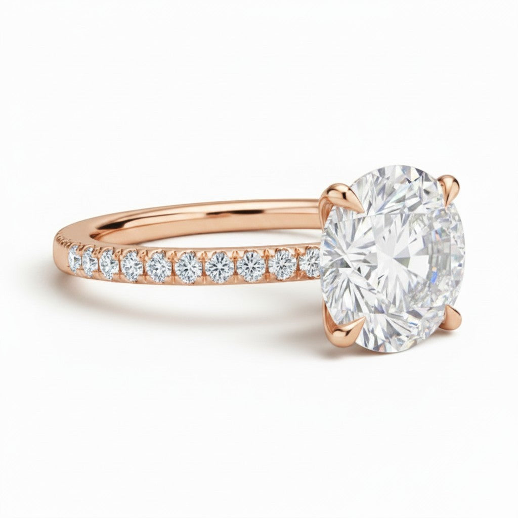La Ronde® Pavé Solitaire 3ct Diamond Ring, 14K Rose Gold