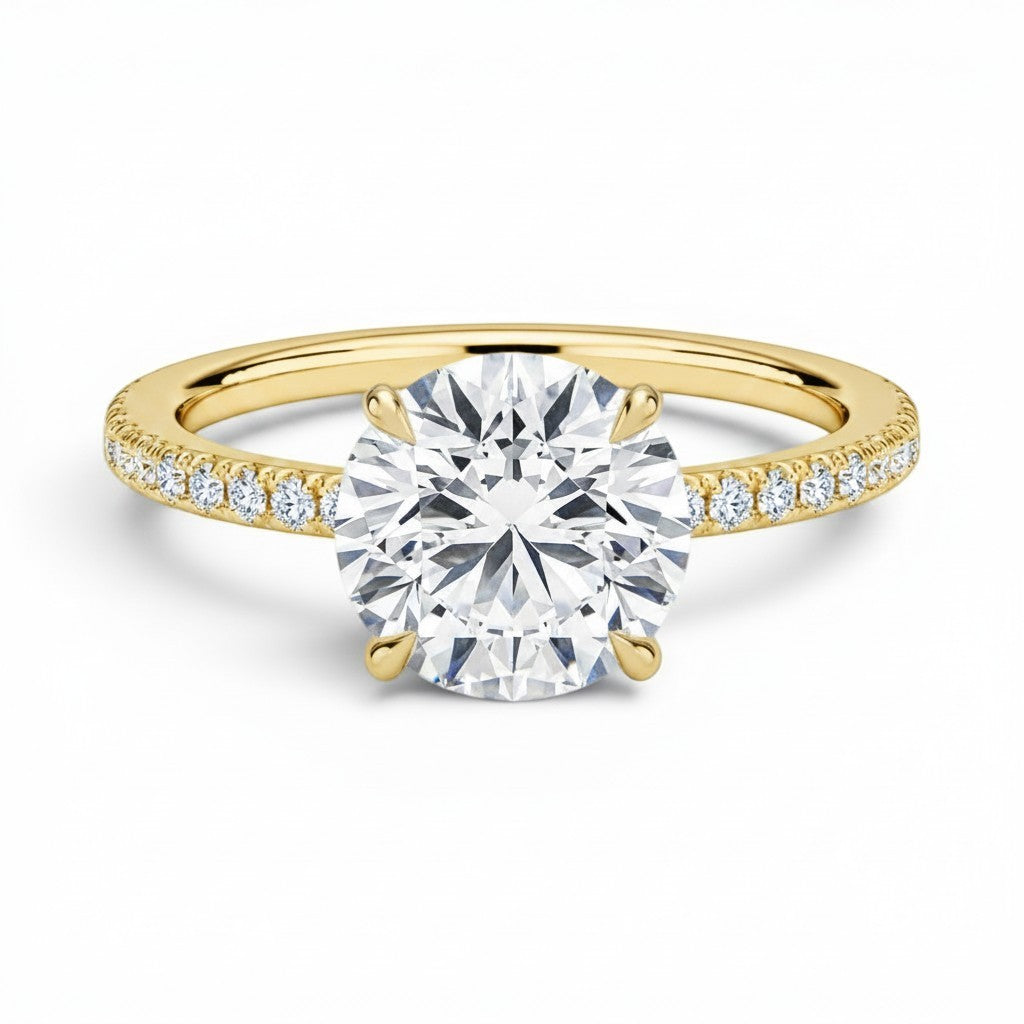 La Ronde® Pavé Solitaire 3ct Diamond Ring, 14K Yellow Gold