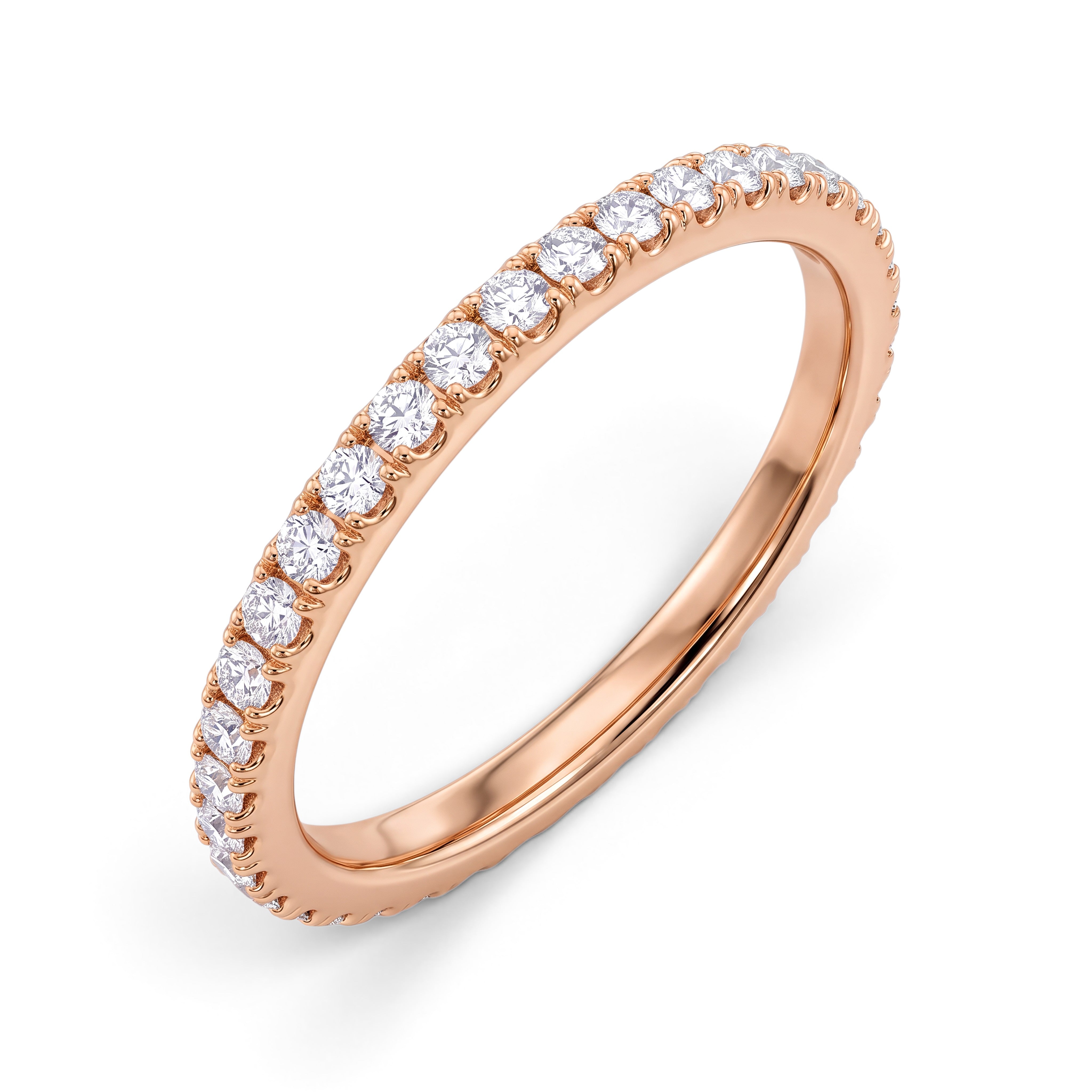 DEMAIN Diamonds Eternity Band Ring in 14k rose gold set with lab grown diamonds - 3/4 angle of view