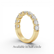 Demain La Ronde 14K rose gold half-circle diamond eternity band with round cut diamonds on a white background