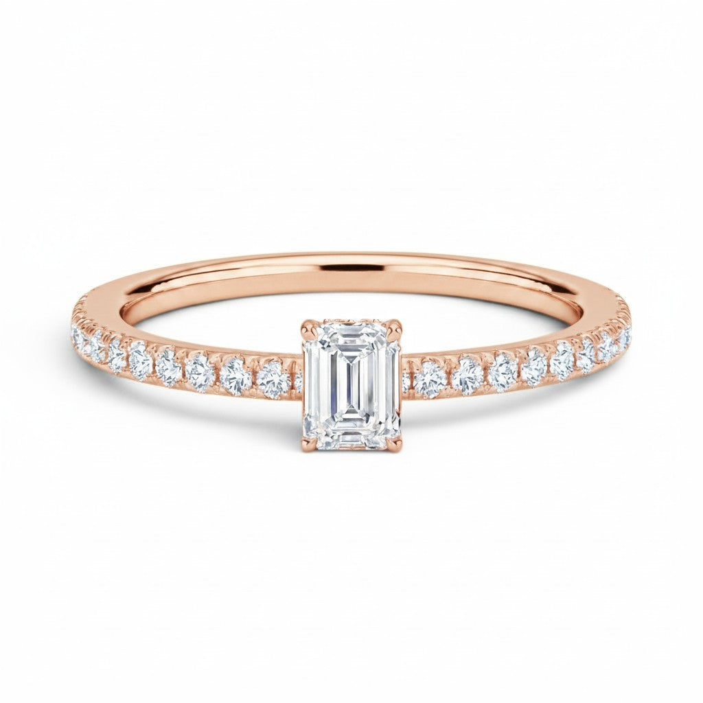 L'Emeraude® Pavé Solitaire 0.5ct Diamond Ring, 14K Rose Gold