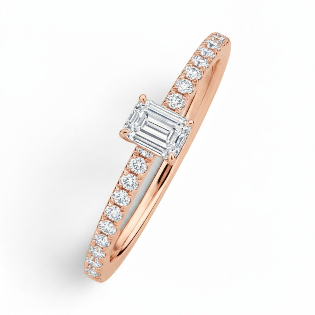 L'Emeraude® Pavé Solitaire 0.5ct Diamond Ring, 14K Rose Gold