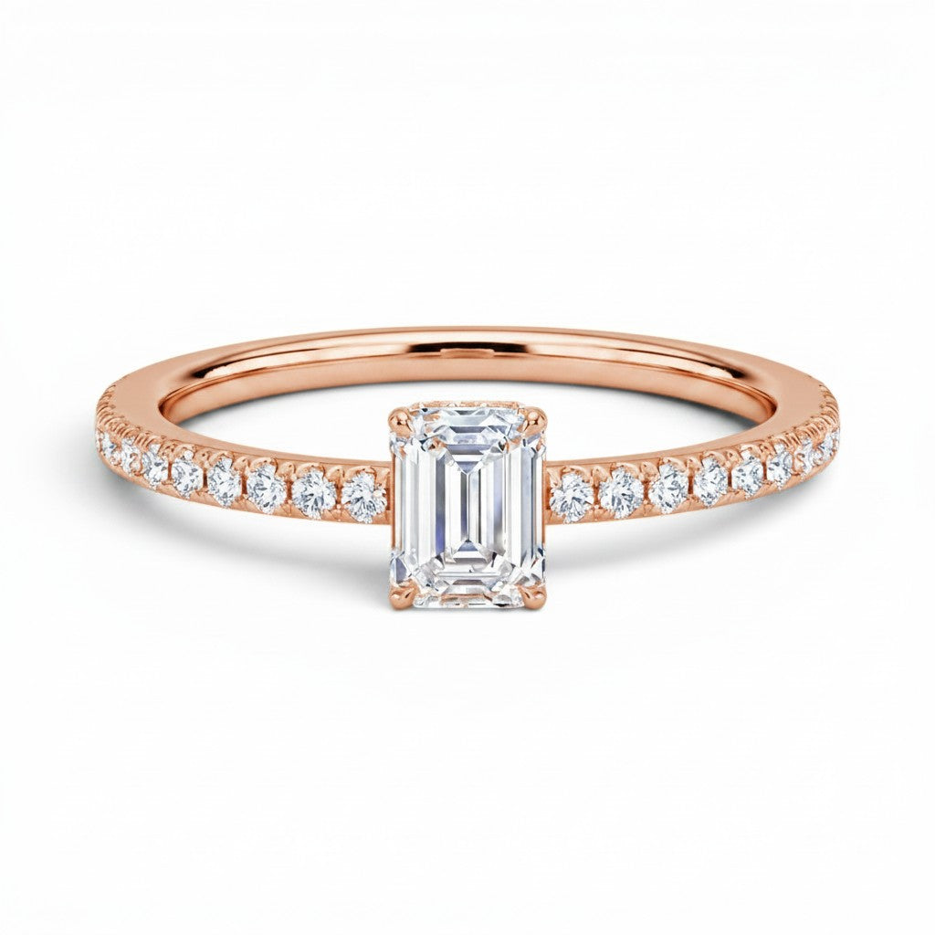 L'Emeraude® Pavé Solitaire 1ct Diamond Ring, 14K Rose Gold