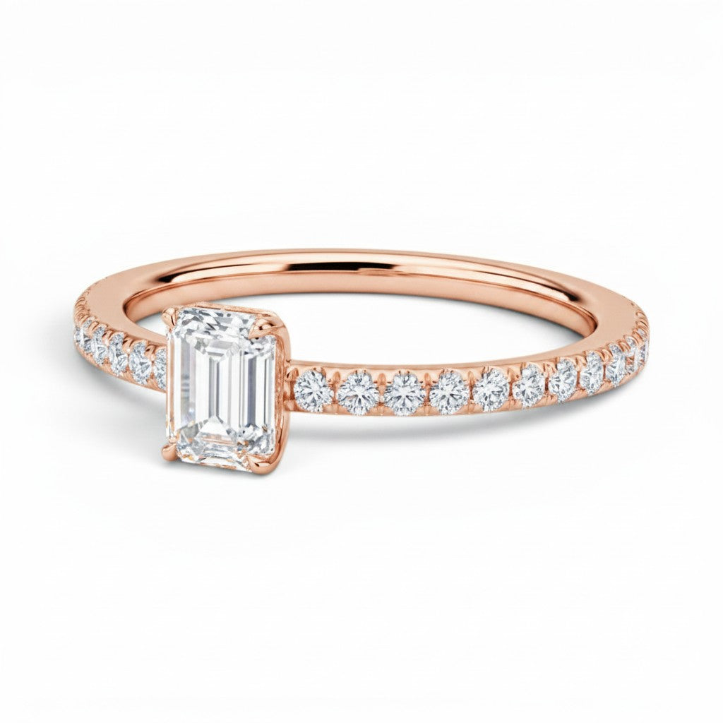 L'Emeraude® Pavé Solitaire 1ct Diamond Ring, 14K Rose Gold