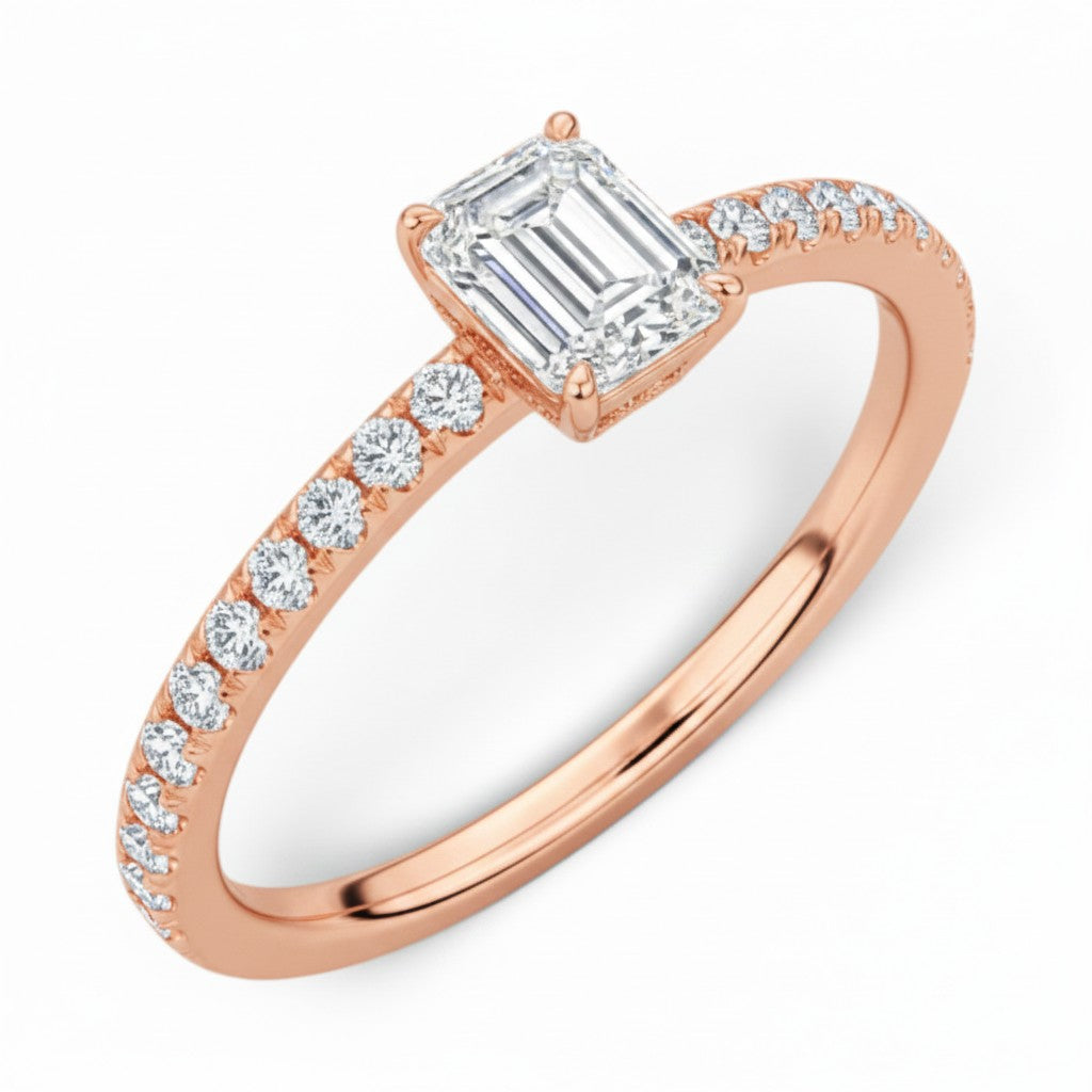 L'Emeraude® Pavé Solitaire 1ct Diamond Ring, 14K Rose Gold