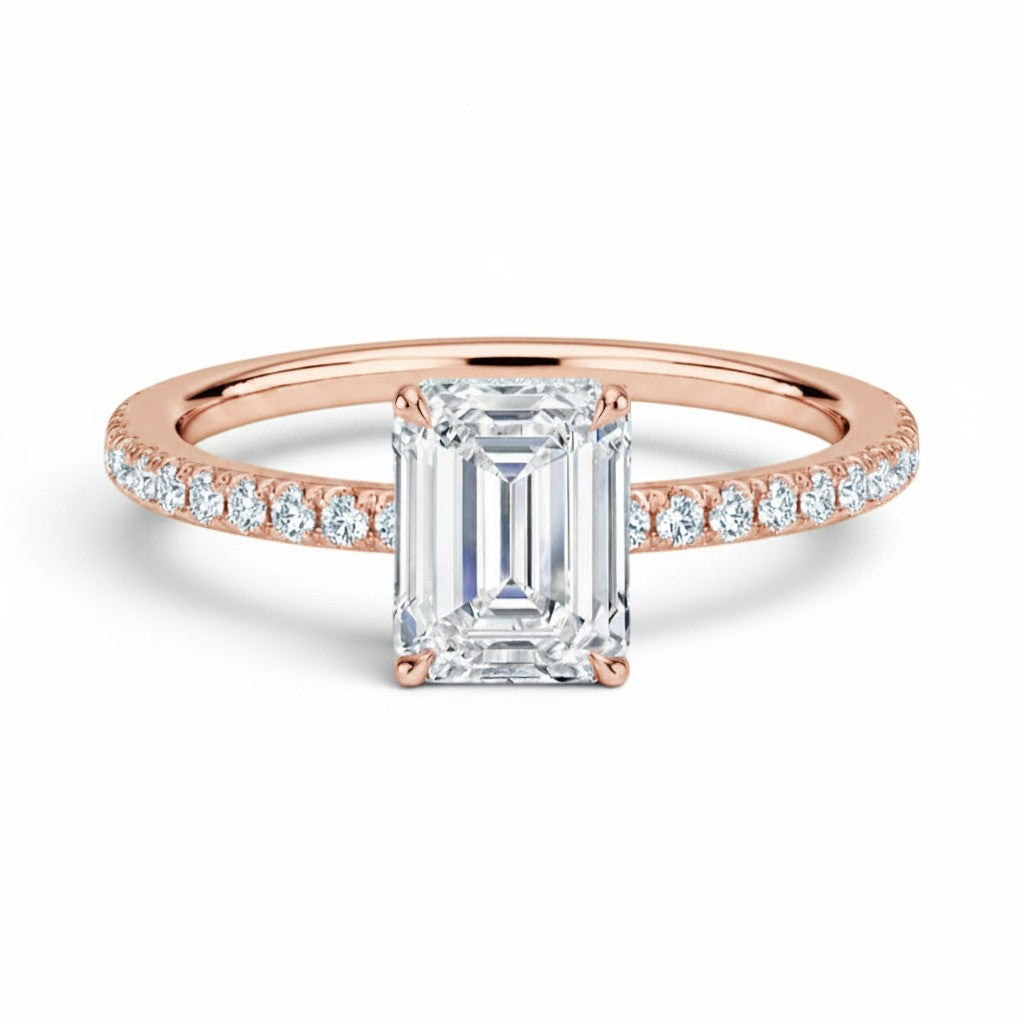 L'Emeraude® Pavé Solitaire 2ct Diamond Ring, 14K Rose Gold