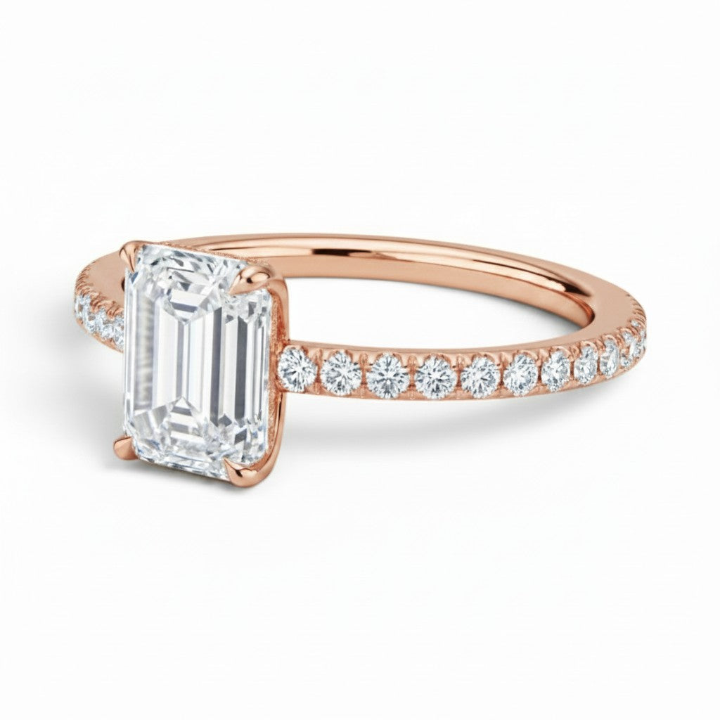 L'Emeraude® Pavé Solitaire 2ct Diamond Ring, 14K Rose Gold