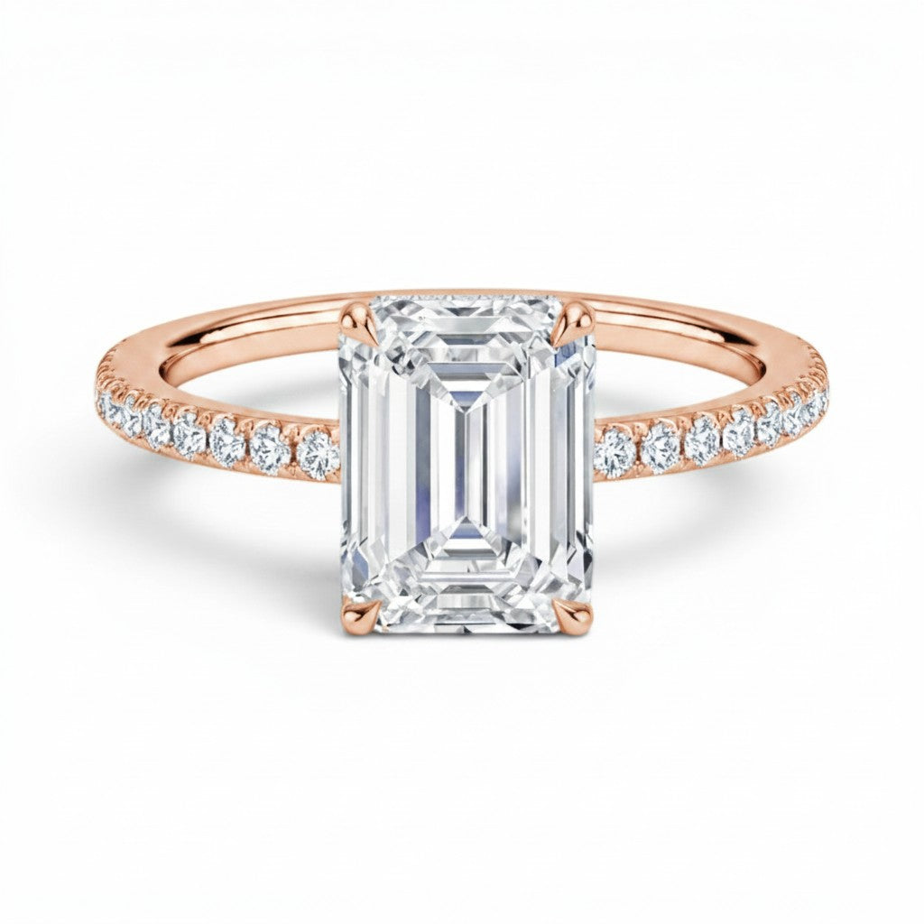 L'Emeraude® Pavé Solitaire 3ct Diamond Ring, 14K Rose Gold