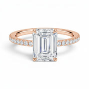 L'Emeraude® Pavé Solitaire 3ct Diamond Ring, 14K Rose Gold