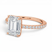 L'Emeraude® Pavé Solitaire 3ct Diamond Ring, 14K Rose Gold