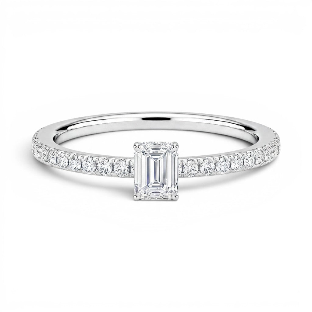 L'Emeraude® Pavé Solitaire 0.5ct Diamond Ring, Platinum