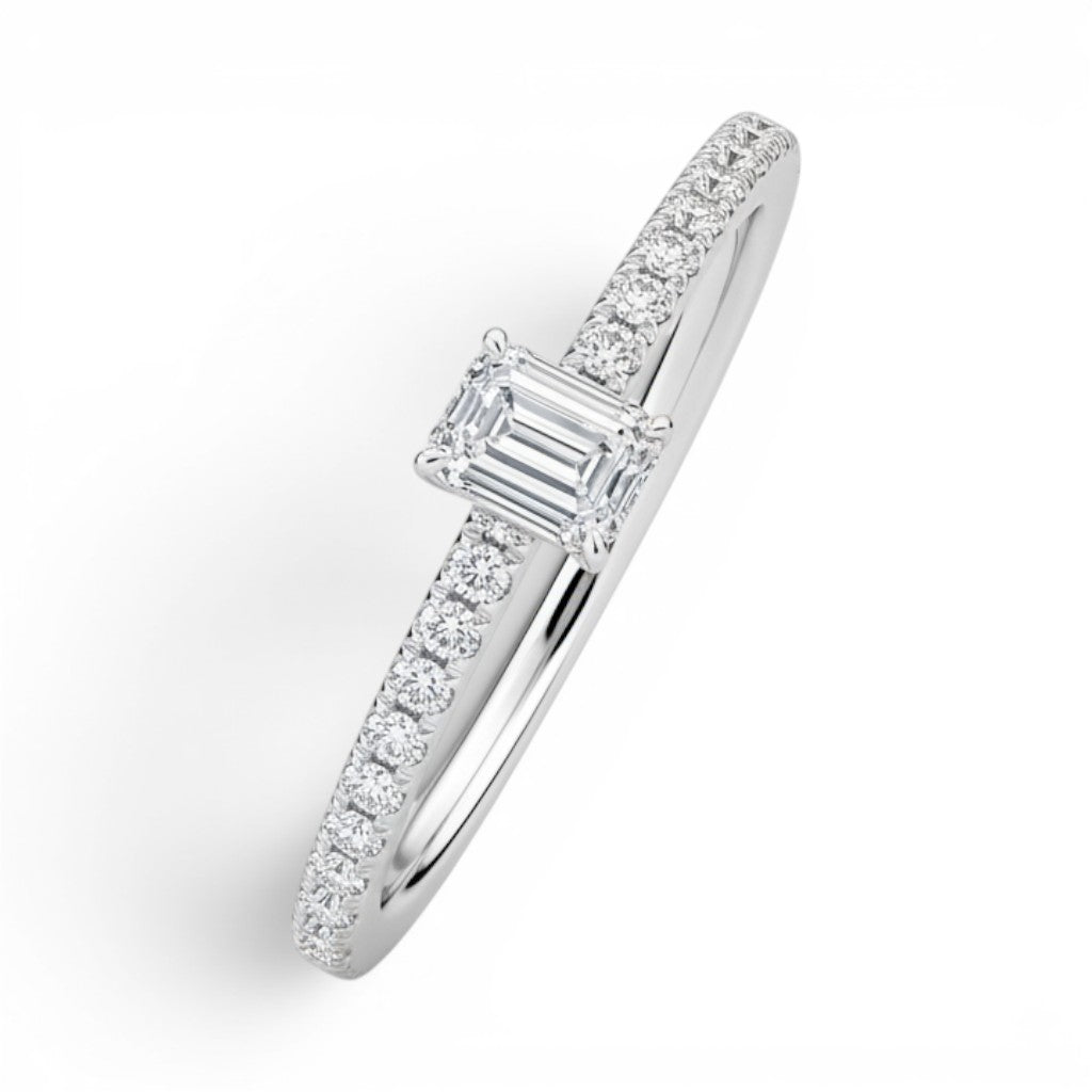 L'Emeraude® Pavé Solitaire 0.5ct Diamond Ring, Platinum
